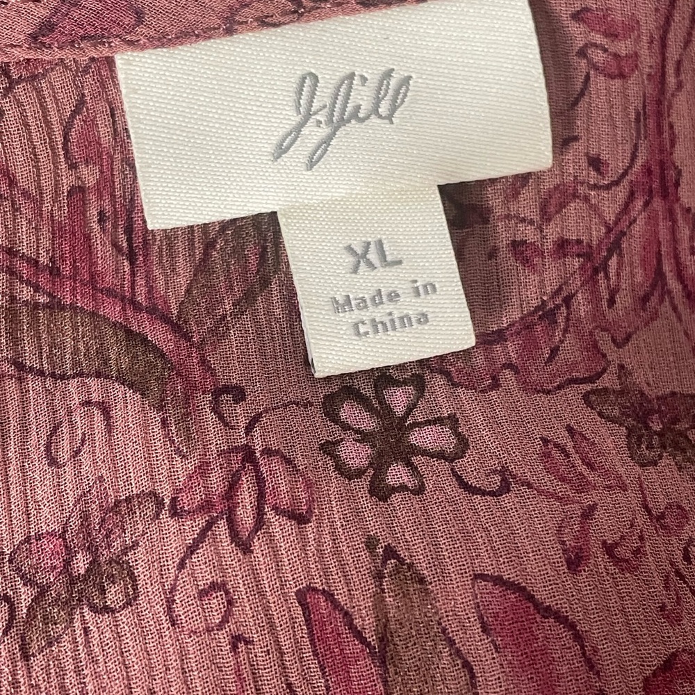 J. Jill Silk Sheer Pink Floral Paisley Ruffle Wrap Blouse Sz XL - Picture 2 of 10